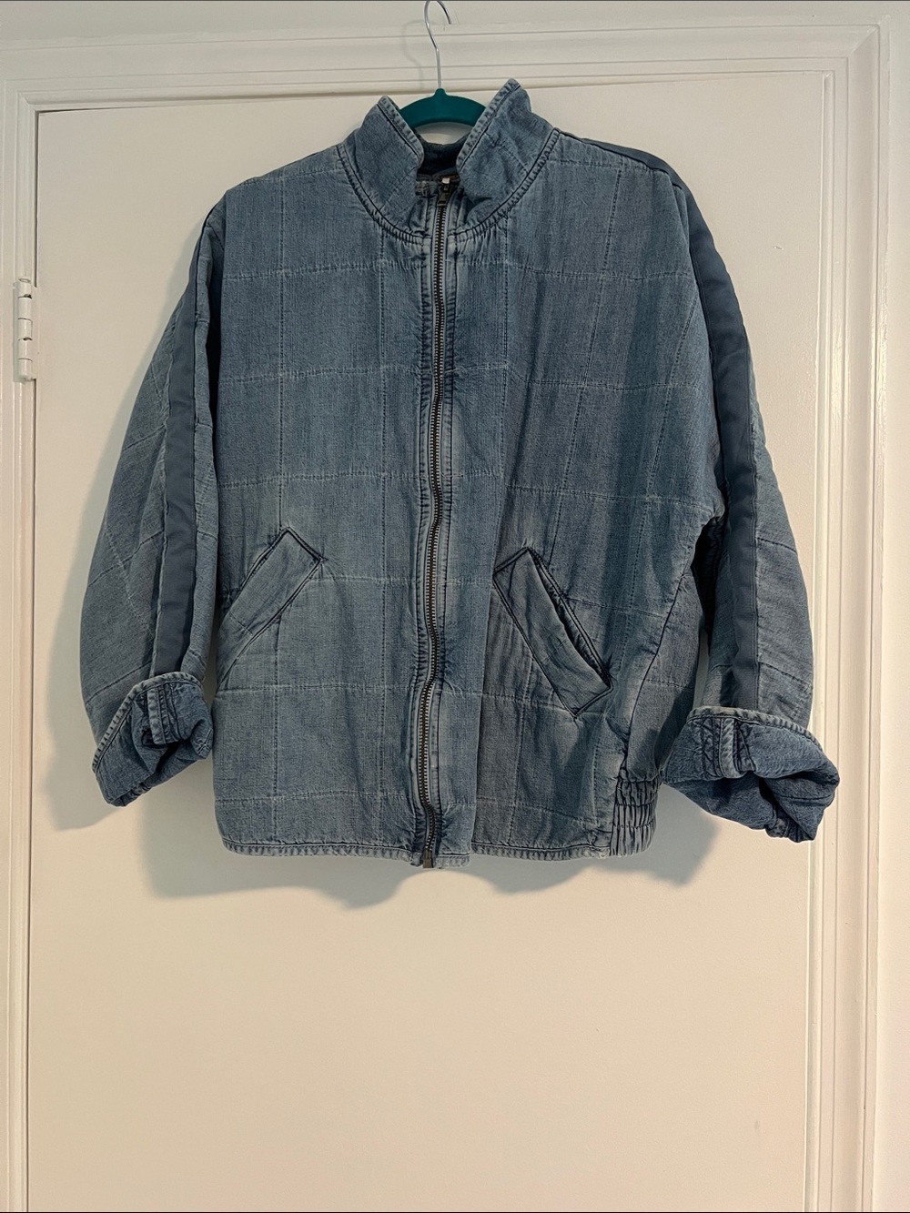 Free People Quilted Light Blue Bomber Jacket - Picture 7 of 11